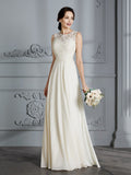 A-Linie/Princess-Linie U-Ausschnitt Chiffon Ärmellos Bodenlang Brautkleider Brautkleider