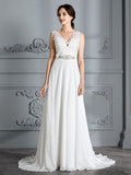 A-Linie/Princess-Linie Ärmellos V-Ausschnitt Sweep/Pinsel zug Chiffon Brautkleider