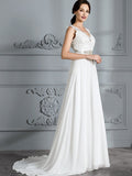 A-Linie/Princess-Linie Ärmellos V-Ausschnitt Sweep/Pinsel zug Chiffon Brautkleider