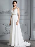 A-Linie/Princess-Linie Ärmellos V-Ausschnitt Sweep/Pinsel zug Chiffon Brautkleider