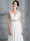 A-Linie/Princess-Linie Ärmellos V-Ausschnitt Sweep/Pinsel zug Chiffon Brautkleider