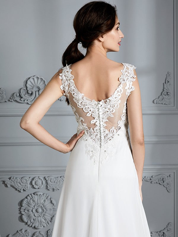 A-Linie/Princess-Linie Ärmellos V-Ausschnitt Sweep/Pinsel zug Chiffon Brautkleider