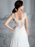 A-Linie/Princess-Linie Ärmellos V-Ausschnitt Sweep/Pinsel zug Chiffon Brautkleider