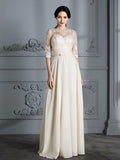A-Linie/Princess-Linie U-Ausschnitt 1/2 Ärmel Bodenlang Chiffon Brautkleider Brautkleider