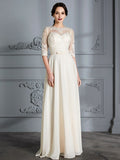 A-Linie/Princess-Linie U-Ausschnitt 1/2 Ärmel Bodenlang Chiffon Brautkleider Brautkleider