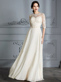 A-Linie/Princess-Linie U-Ausschnitt 1/2 Ärmel Bodenlang Chiffon Brautkleider Brautkleider