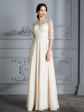 A-Linie/Princess-Linie U-Ausschnitt 1/2 Ärmel Bodenlang Chiffon Brautkleider Brautkleider
