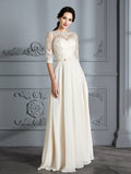 A-Linie/Princess-Linie U-Ausschnitt 1/2 Ärmel Bodenlang Chiffon Brautkleider Brautkleider