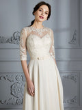 A-Linie/Princess-Linie U-Ausschnitt 1/2 Ärmel Bodenlang Chiffon Brautkleider Brautkleider