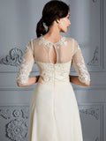 A-Linie/Princess-Linie U-Ausschnitt 1/2 Ärmel Bodenlang Chiffon Brautkleider Brautkleider
