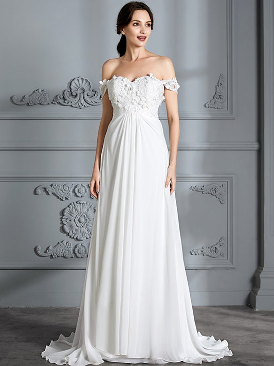 A-Linie/Princess-Linie Schulterfrei Ärmellos Chiffon Sweep/Pinsel zug Brautkleider