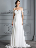 A-Linie/Princess-Linie Schulterfrei Ärmellos Chiffon Sweep/Pinsel zug Brautkleider