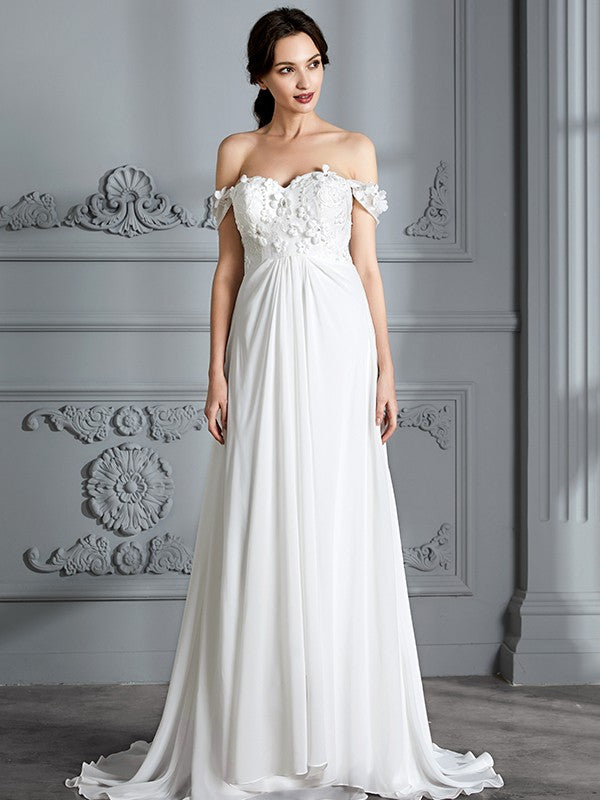 A-Linie/Princess-Linie Schulterfrei Ärmellos Chiffon Sweep/Pinsel zug Brautkleider