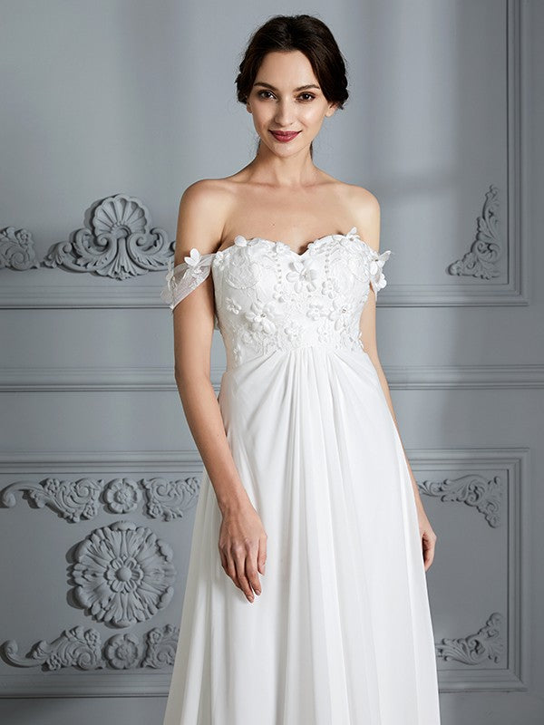 A-Linie/Princess-Linie Schulterfrei Ärmellos Chiffon Sweep/Pinsel zug Brautkleider