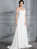 A-Linie/Princess-Linie Schulterfrei Ärmellos Chiffon Sweep/Pinsel zug Brautkleider