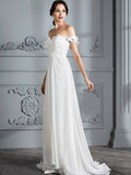 A-Linie/Princess-Linie Schulterfrei Ärmellos Chiffon Sweep/Pinsel zug Brautkleider