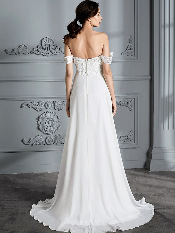 A-Linie/Princess-Linie Schulterfrei Ärmellos Chiffon Sweep/Pinsel zug Brautkleider