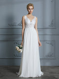 A-Linie/Princess-Linie Ärmellos V-Ausschnitt Sweep/Pinsel zug Chiffon Brautkleider
