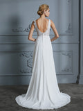 A-Linie/Princess-Linie Ärmellos V-Ausschnitt Sweep/Pinsel zug Chiffon Brautkleider