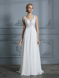 A-Linie/Princess-Linie Ärmellos V-Ausschnitt Sweep/Pinsel zug Chiffon Brautkleider