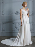 A-Linie/Princess-Linie Ärmellos V-Ausschnitt Chiffon Hof-schleppe Brautkleider Brautkleider