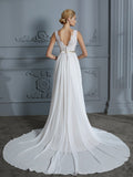 A-Linie/Princess-Linie Ärmellos V-Ausschnitt Chiffon Hof-schleppe Brautkleider Brautkleider