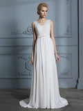 A-Linie/Princess-Linie Ärmellos V-Ausschnitt Chiffon Hof-schleppe Brautkleider Brautkleider
