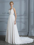 A-Linie/Princess-Linie Ärmellos V-Ausschnitt Chiffon Hof-schleppe Brautkleider Brautkleider