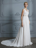 A-Linie/Princess-Linie Ärmellos V-Ausschnitt Chiffon Hof-schleppe Brautkleider Brautkleider