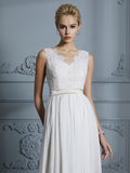 A-Linie/Princess-Linie Ärmellos V-Ausschnitt Chiffon Hof-schleppe Brautkleider Brautkleider