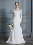 Trumpet/Mermaid 1/2 Sleeves Off-the-Shoulder Sweep/Brush Train Chiffon Wedding Dresses Bridal Gowns