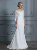 Trumpet/Mermaid 1/2 Sleeves Off-the-Shoulder Sweep/Brush Train Chiffon Wedding Dresses Bridal Gowns