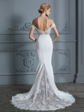 Trumpet/Mermaid Off-the-Shoulder Sleeveless Lace Chiffon Sweep/Brush Train Wedding Dresses Bridal Gowns