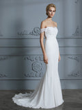 Trumpet/Mermaid Off-the-Shoulder Sleeveless Lace Chiffon Sweep/Brush Train Wedding Dresses Bridal Gowns