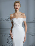 Trumpet/Mermaid Off-the-Shoulder Sleeveless Lace Chiffon Sweep/Brush Train Wedding Dresses Bridal Gowns