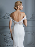 Trumpet/Mermaid Off-the-Shoulder Sleeveless Lace Chiffon Sweep/Brush Train Wedding Dresses Bridal Gowns