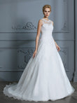 Ballkleid U-Ausschnitt Ärmellos Organza Hofschleppe Applikation Brautkleider Brautkleider