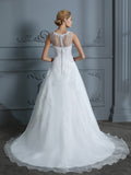 Ballkleid U-Ausschnitt Ärmellos Organza Hofschleppe Applikation Brautkleider Brautkleider