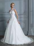 Ballkleid U-Ausschnitt Ärmellos Organza Hofschleppe Applikation Brautkleider Brautkleider