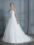 Ballkleid U-Ausschnitt Ärmellos Organza Hofschleppe Applikation Brautkleider Brautkleider