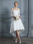 A-Linie/Princess-Linie Lange Ärmel Schulterfrei Asymmetrisch Spitze Brautkleider Brautkleider