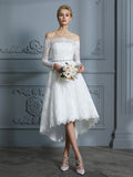 A-Linie/Princess-Linie Lange Ärmel Schulterfrei Asymmetrisch Spitze Brautkleider Brautkleider