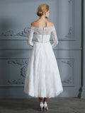A-Linie/Princess-Linie Lange Ärmel Schulterfrei Asymmetrisch Spitze Brautkleider Brautkleider