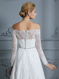 A-Linie/Princess-Linie Lange Ärmel Schulterfrei Asymmetrisch Spitze Brautkleider Brautkleider