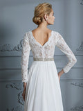 A-Linie/Princess-Linie 3/4-Ärmel V-Ausschnitt Spitze Sweep/Pinsel Zug Chiffon Brautkleider