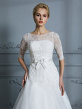 A-Linie/Princess-Linie 1/2 Ärmel U-Ausschnitt Spitze Hofschleppe Tüll Brautkleider