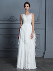 A-Line/Princess Scoop Sleeveless Ruffles Floor-Length Chiffon Wedding Dresses Bridal Gowns