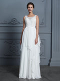 A-Line/Princess Scoop Sleeveless Ruffles Floor-Length Chiffon Wedding Dresses Bridal Gowns
