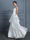 A-Line/Princess Scoop Sleeveless Ruffles Floor-Length Chiffon Wedding Dresses Bridal Gowns