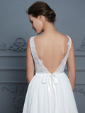A-Line/Princess Scoop Sleeveless Ruffles Floor-Length Chiffon Wedding Dresses Bridal Gowns